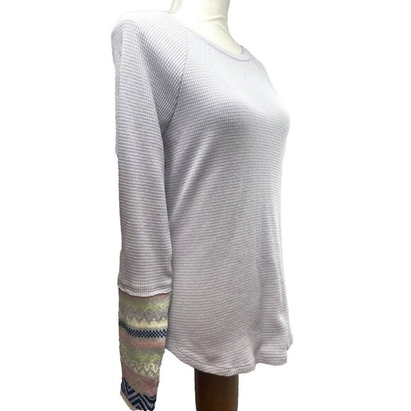 Beach Lunch Lounge Lavender Waffle Knit Thermal Long Sleeve Tee Size Medium - Picture 15 of 16